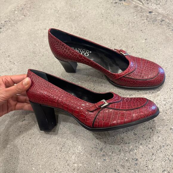 Franco Sarto Women's 6.5 Pumps Red Snakeskin Block Heel Vintage 90s - Picture 1 of 3